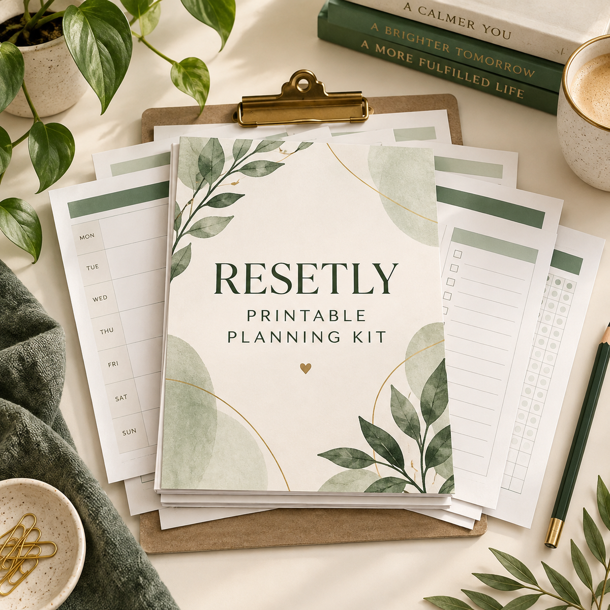 RESETLY Printable Planning Kit premium stationery mockup